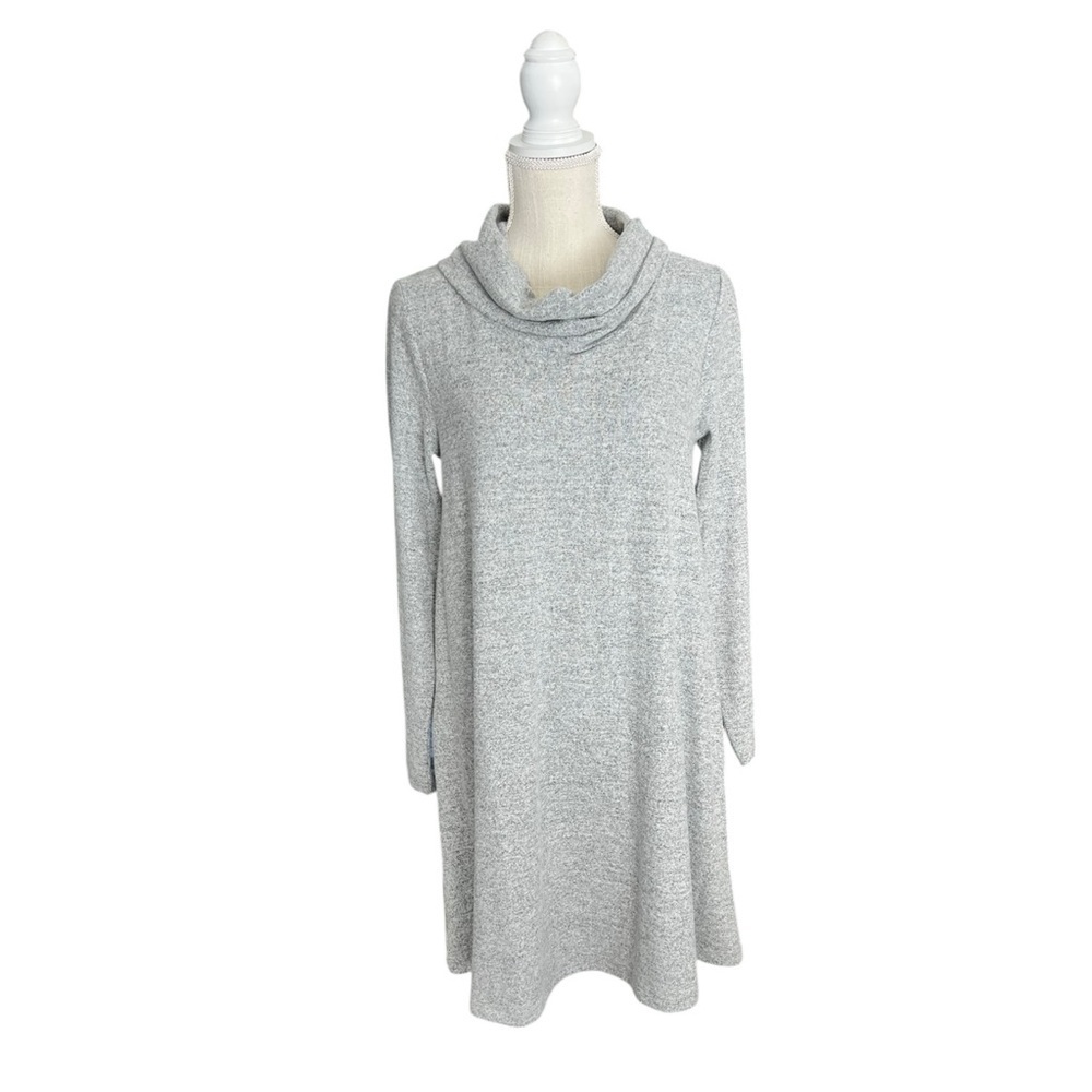 🌻NEW w/tag LOFT Heathered Gray Cowl Neck Super Soft Knit Shift Dress Size M - Picture 2 of 8